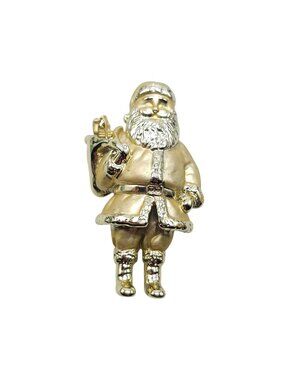 Gold Tone Santa Claus Pin Brooch Festive Christmas Jewelry 2.75 Inches